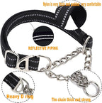Reflective Martingale Collar for Dogs with Steel Chain, Adjustable No Pull Dog Training with Soft Padded for Large Breed Dogs, Medium, XL, XXL Walking Collar (Black XL)