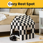 Cardboard Cat House with Scratch Pad & Catnip, Cat Play Scratching House for Indoor Hideaway Furniture, Heavy Duty Sturdy Cardboard Scratcher, Easy to Assemble Birthday Gift, Large
