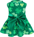 PUPTECK Print Dog St. Patrick's Day Dress Pet Costumes Apparel with Cute Bowtie Puppy Clothes Outfit, Shamrock S