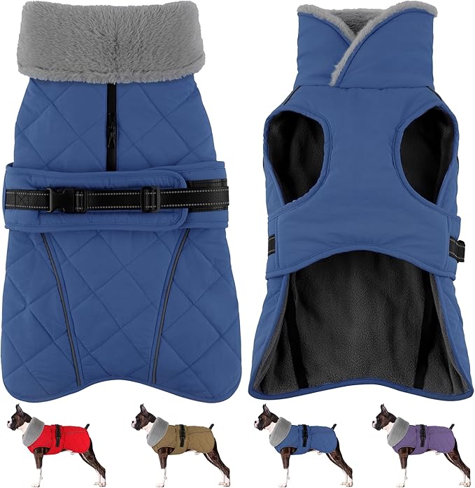 Dog Coat, Waterproof Dog Winter Jacket with Adjustable Buckle, Reflective Turtleneck Pet Snow Vest Warm Fleece Sweater for Small Medium Large Dogs - Blue, 2XL