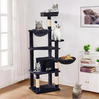 Tall Cat Tree,63 Inch Cat Tower for Indoor Adult Cats,Large Cat Stand with Scratching Post,2 Baskets,Plush Perch,Dark Gray