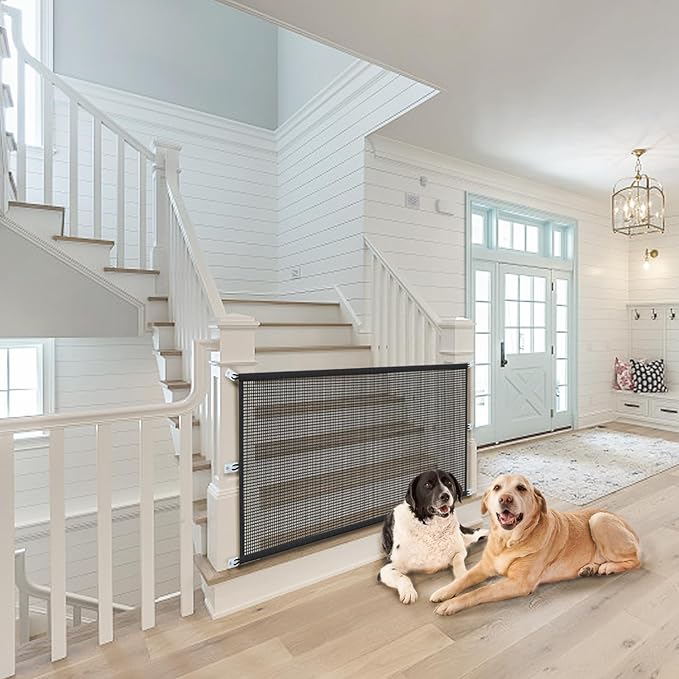 Magic Mesh Dog Gate for Doorways – Indoor Pet Gate 30"x70" for Kitchen, Stairs, Hallway, Fits 64–66" Wide Openings
