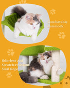 41.2'' Flower Cat Tree with 3 Scratching Posts, Small Cat Tower Cute for Indoor Girl Cat, Cozy Condo Cave Hammock Perch Bed for Kitten Pet, Green