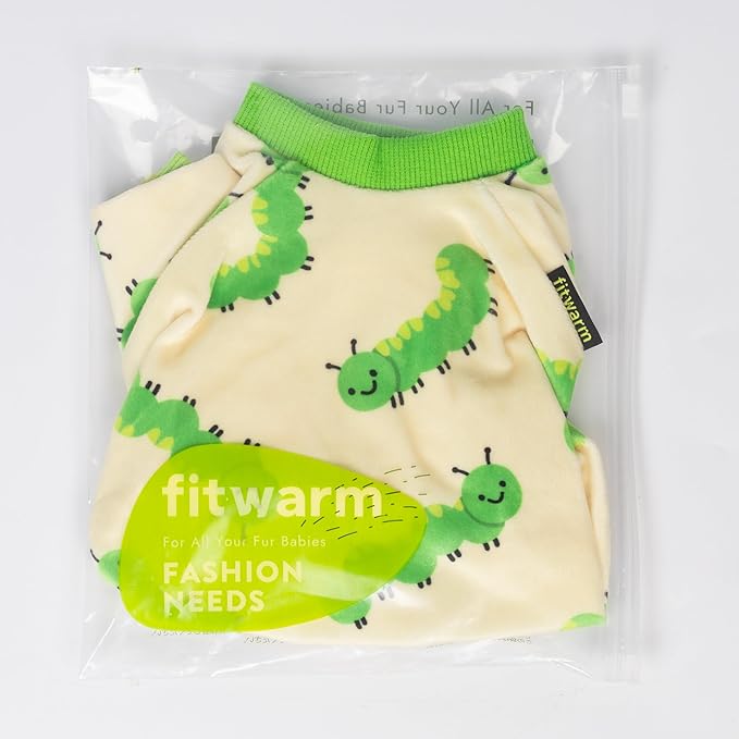 Fitwarm Caterpillar Dog Fleece Pajamas, Cozy Clothes for Small Dogs Boy Girl, Funny Pet Onesie, Beige, Green, XL