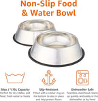 Amazon Basics Stainless Steel Non-Skid Dog Water And Food Bowls, Dishwasher Safe, Rust Resistant, 38oz Capacity, 10 x 2.8 Inches, 2-Pack
