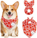 E-Clover Mother's Day Heart Dog Bandanas & Matching Scrunchie Set Cute Girl Dog Scarf Bibs Pet Bandana with Bow Tie for Small Dogs Puppy Owner Mom Red Pink