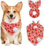 E-Clover Mother's Day Heart Dog Bandanas & Matching Scrunchie Set Cute Girl Dog Scarf Bibs Pet Bandana with Bow Tie for Small Dogs Puppy Owner Mom Red Pink