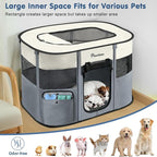 Dog Playpen, Portable Pet Cat PlayPen, 600D Oxford Dog Kennel Tent Crate, Waterproof&Breathable, Indoor Outdoor Travel Camping for Medium/Large Breed with Carrying Case+Bowl(M), Gray