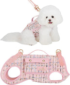 Dog Lift Harness Dog Carrier Dog VES Harness Adjustable Dog Leash with Small Puppy Treat Bag（Pink,S）
