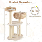 Tangkula Modern Cat Tree, Tall Cat Tower with Natural Sisal Scratching Post, Hand-Made Wicker Cat Condo & Top Perch, Funny Hanging Toy Ball, Cute Cat Tree Tower for Indoor Cats