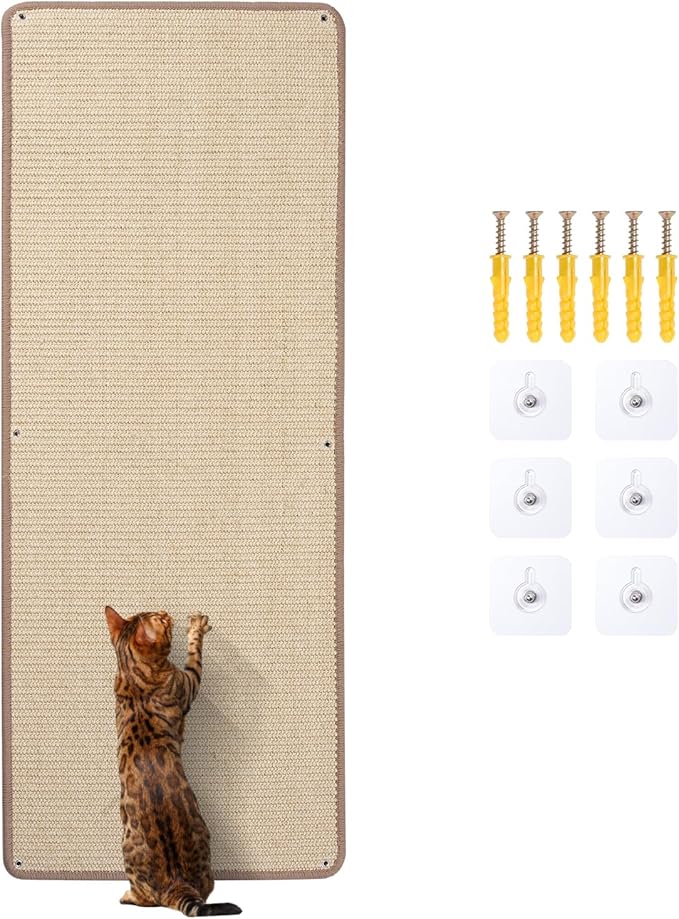 Natural Sisal Cat Wall Climbing Carpet, Wall Scratcher Carpet Mat Pad, Cat Climbing Wall, Tall Scratching Post, Wall Floor Couch Sofa Protector, Scratching Pad for Indoor Cats （39.3" Lx15.7 W, 1PC）
