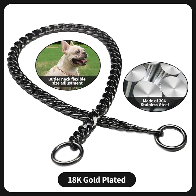 Stainless Steel P Chock Metal Chain -JYHY Dog Necklace Collars Walking Training Pet Supplies for Small Medium Large Dogs (18" (Neck Fits 14"-16"), Black)