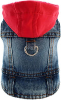 Cool Dog Jean Jacket Vest with D-Ring Blue Denim Dogs Hoodies Outfits for Small Medium Dogs Cats Boy Male Dog Clothes Costume Dogggie Puppy Harness Coat for Frenchie Walking(Red Hat,XL)