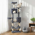 Tangkula 80 Inch Tall Cat Tree, Multi-Level Cat Tower with Sisal Scratching Posts, 2 Condos, Plush Perch, Hammock, Basket, Dangling Toys, Cat Climbing Furniture for Indoor Cats (Dark Gray)