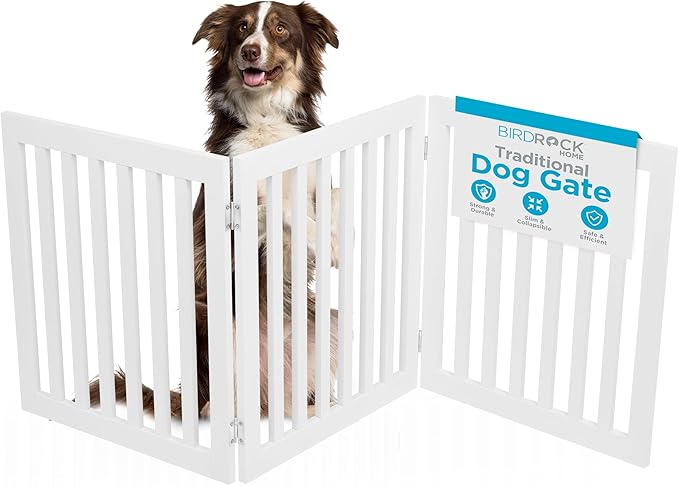 INTERNET'S BEST Dog Gate Indoor Freestanding Pet Barrier, Folding Wood Dog Fence, Extra Wide Doorway Puppy Gate, Indoor Animal Privacy Panel, Wooden Cat Fence - 3 Panel - 24", White