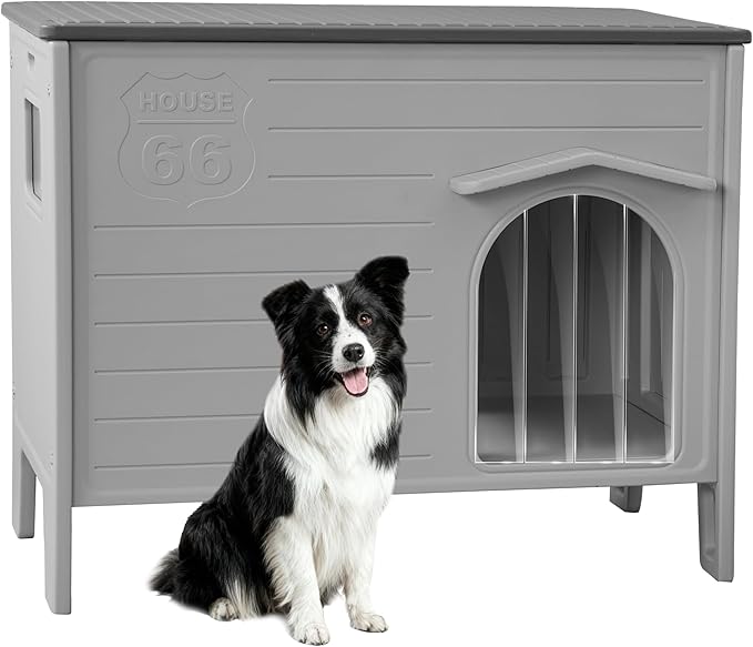 Rockever Large Dog House Outdoor Indoor for Medium Large Dogs, Plastic Elevated Outdoor Dog House Waterproof Dog Kennel with Window, Easy Clean and Assemble(L)
