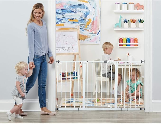 Regalo 56-Inch Extra Wide Baby Gate for Doorways, Hallways & Bottom of Stairs, Pressure Mount for Babies, Toddlers & Pets, Tested & Safe, American Designed, White