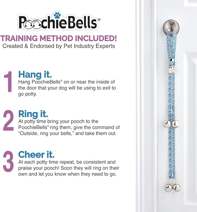 PoochieBells Dog Door Bells for Potty Training, Quick & Easy Puppy Potty Training Method Included, Handcrafted in USA with Loud, Paw-Safe Bells, Midnight Black