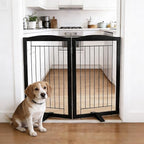 Dog Fence Indoor,Dog Gate Indoor for Doorway pet gate -2-Panel Freestanding, Hallways, House or Stairs -40x32-Inch Retractable Foldable Expandable Wood Pet by SFJC (Black) ﻿