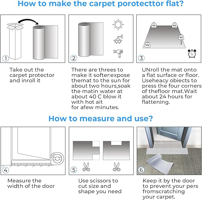 Carpet Protector for Pets Cat Scratch Carpet Protector Easy to Cut Plastic mat for Carpet Anti Scratch Under Door Mat Carpet Scratch Stopper from Cat Dog Scratching 3.6FT (Clear, 3pcs)