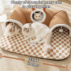 Cat Tunnel Bed Indoor,Cat Peekaboo Cave Bed for Multiple Cats,Kitty Tube with Cat Balls Toys,Removable Cat Bed House Washable,Small Animal Tunnel for Kitty,Bunny (Brown,Medium)