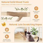Tangkula Solid Wood Cat Tree, 48.5” Natural Branch Modern Cat Tower with Luxury Hanging Cradle, Jute Scratching Post, Top Perch, Padded Platform, Soft Long Plush, Boho Cat Tree for Indoor Kittens