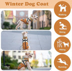 Winter Coat, Waterproof Jacket, Warm Fleece Vest With Built-in Harness, Windproof Turtleneck, Reflective Snow Jacket for Small Medium Large Dogs, Orange L