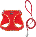 AMTOR Small Dog Harness with Leash Set, No Escape Easy Walk Puppy Harnesses for Training Walking, Step-in Reflective Soft Dogs Vest for XS S Medium Extra-Small Large Sized Dog(Red,L)