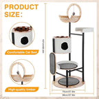 66-Inch Tall Cat Tree with Scratching Post Wooden Cat Tower with Dangling Ball Platform Hammock for Indoor Cats Large Adult