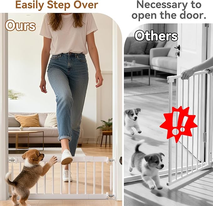 Short Dog Gate,18"-45" Adjustable Extra Wide Metal Short Dog Gate to Step Over, 13" Tall Small Pet Gate with 3 Extension Kits