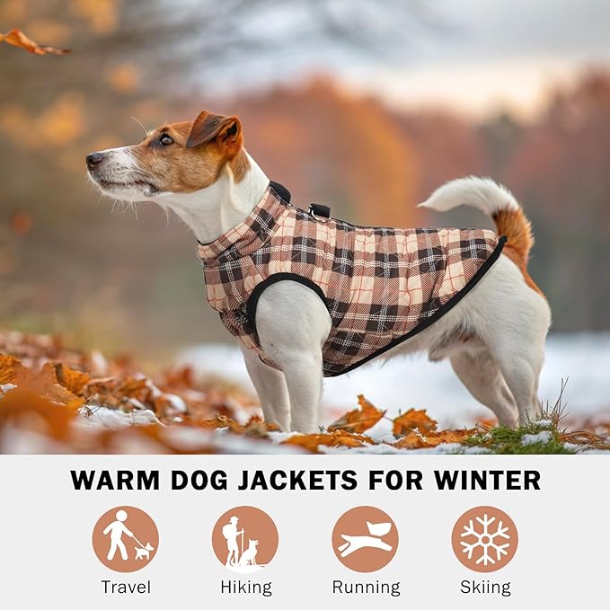 SCENEREAL Dog Winter Coat for Small Dogs Boys Girls - Warm Jacket with Built-in Harness, Fall Winter Waterproof Puppy Cold Weather Coat, Fleece Puffer Vest - Windproof Snow Pet Clothes