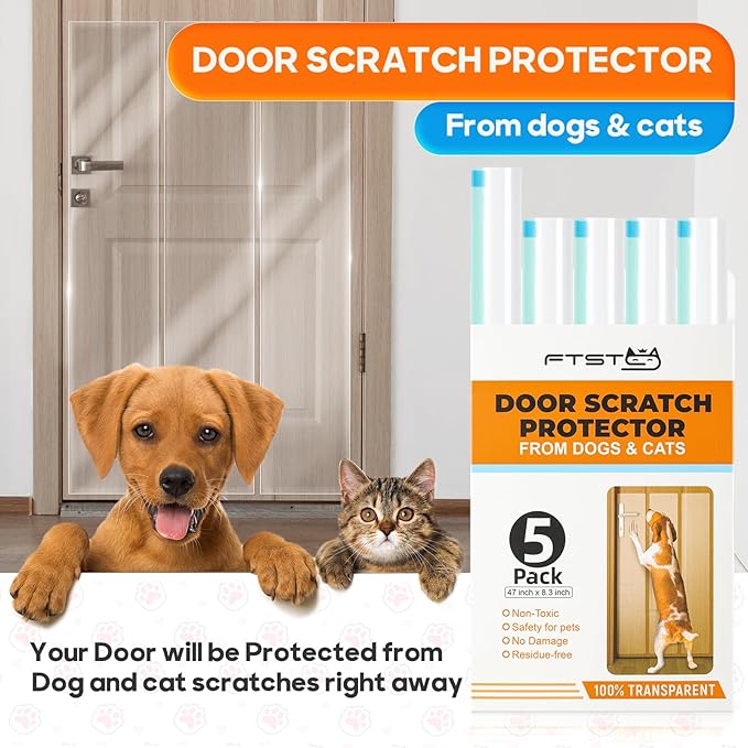 FTSTC 5-Pack Door Guard - 5 x 47'' x 8.3'' Cat & Dog Scratch Protector, Heavy Duty for Window Sill & Door Frame - Clear