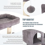 Cat Tree for Indoor Cats, 36in Cat Tower Multi-Level Cat Condo with Sisal Scratching, Scratching Board, Dangling Ball, Extra Large Perch for Cats and Kittens (Ashy)
