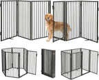 Metal Freestanding Dog Gates with Door for Outdoor Indoor,120'' Extra Wide 36'' Tall Free Standing Dog Gate for Doorways,Large Openings,Deck,Yard,Porch,Foldable Safety Pet Fence(Black,6 Panels)