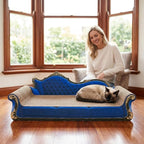 Royal Blue Sofa Shape Cat Scratcher, 19.9” Large 2-in-1 Cat Scratcher Lounge Bed, Sturdy Cardboard Scratching Board for Indoor Cats