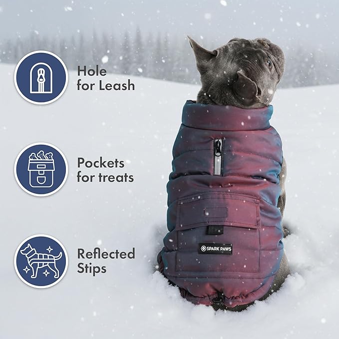 Spark Paws Dog Winter Jacket, Water-Resistant Coat, Warm Reflective Windproof Fleece-Interior, for Medium and Large Dogs - Cosmic - S