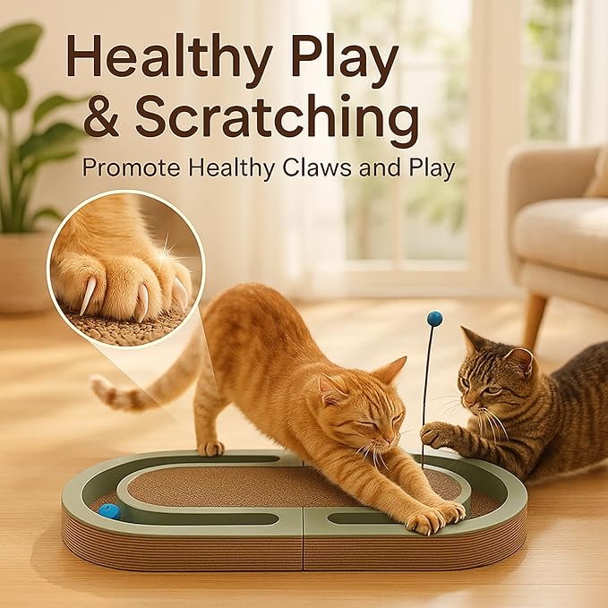 Extra Long 26" Folding Cat Scratch Pad with Chasing Balls Double Sided Interactive Cardboard Cat Scratcher Cat Scratching Board for Cats Cardboard Scratching Pads for Indoor Cat Toy