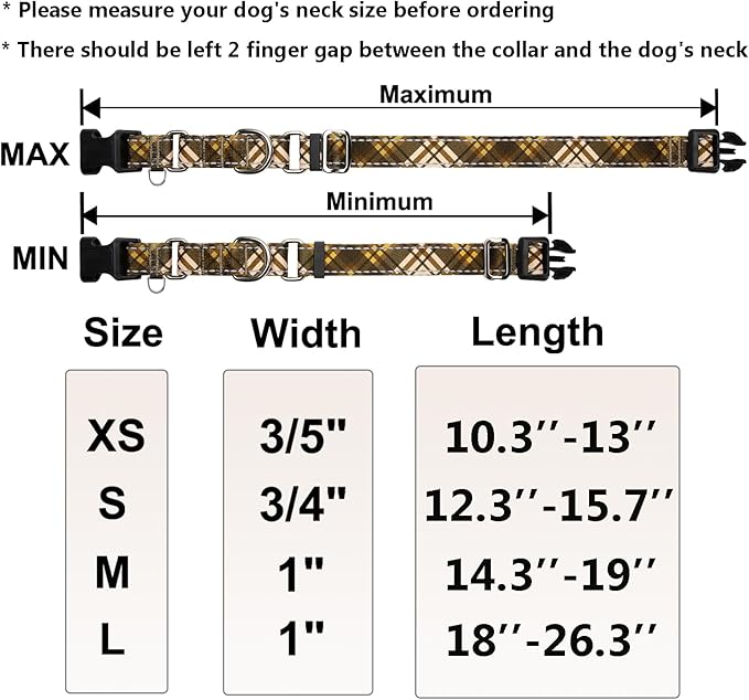 Fall Reflective Martingale Collar for Dogs with Quick Release Buckle Autumn Dog Collars (Brown Plaid, Medium)
