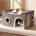 Eolahalcy Cat Beds for Indoor Cats - Large Cat Cave for Pet Cat House with Fluffy Ball Hanging and Scratch Pad, Foldable Cat Hideaway, 23.8x15.9x13.2 inches, Grey