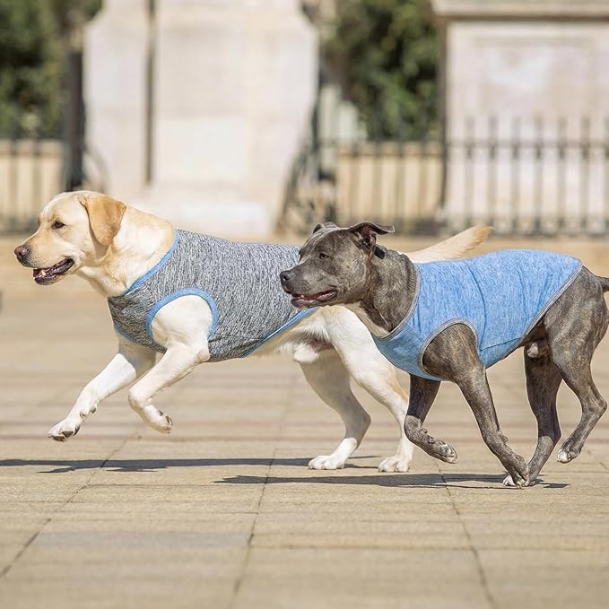 KYEESE 2Pack Dog Shirt, Lightweight Sun Protection Sleeveless Dog T Shirts for Medium Large Dogs Boy, Breathable Pet Reflective Tank Top Summer Dogs Clothes for Outdoor Walking, Grey+Light Blue, 2XL
