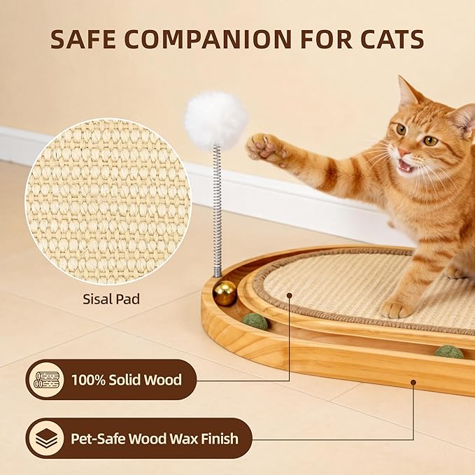 Cat Scratcher, Cat Scratch Sisal Pad with Ball Track Spring Ball, Kitten Interactive Toy for Indoor Cats, Satisfies Kitten’s Scratching, Chasing and Hunting