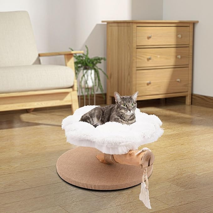 Modern Cat Tree Tower, Wooden Cat Tower, Cat Nest for Large Cats, Unique Handmade Cat Tree with Real Wood Branches, Cat's Nest with Pendant