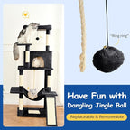 Cat Craft Cat Tree 63 Inch Cat Tower for Indoor Cats, Multi-Level Cat Tree for Large Cats 20 lbs+ Heavy Duty Cat Tower with Sisal Scratching Posts, Hammock, Condo and Extended Platform, Black