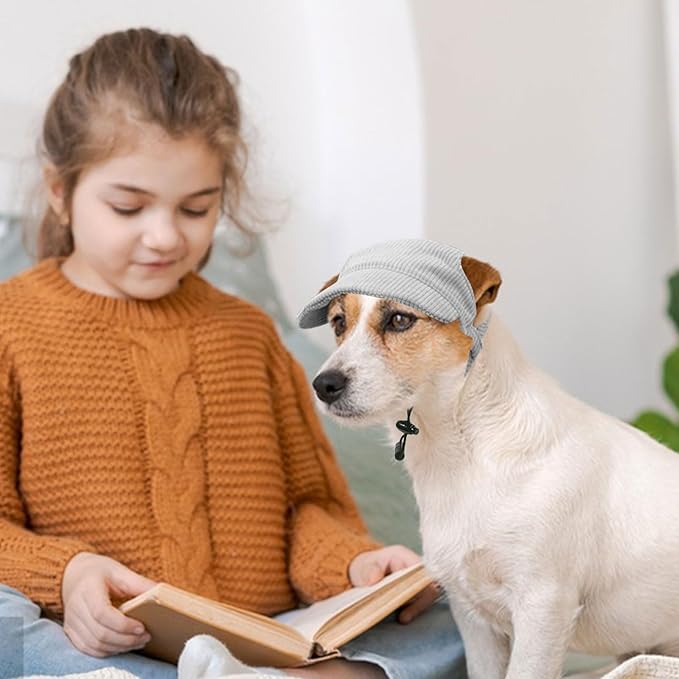 Dog Baseball Cap, Dog Cat Summer Beach Visor Hat with Ear Holes, Adjustable Puppy Sunbonnet Headdress (Grey, Medium)