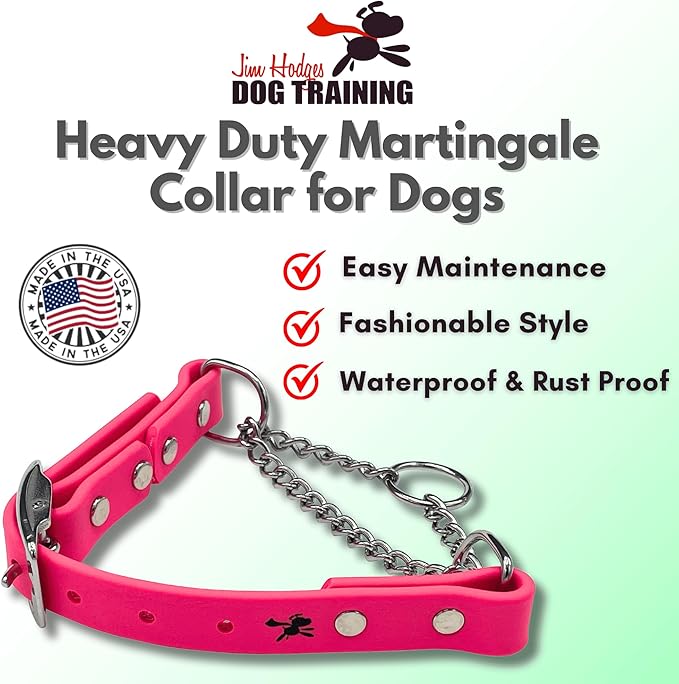 Martingale Collar for Dogs, Biothane, Stainless Steel Hardware, No Pull, Made in The USA, Professional Grade, XXS, Pink