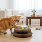 U-Shaped Accordion Cat Scratcher with Interactive Ball - Cute Cartoon Design, Scratch-Resistant, Pet-Safe for Feline Entertainment & Claw Care