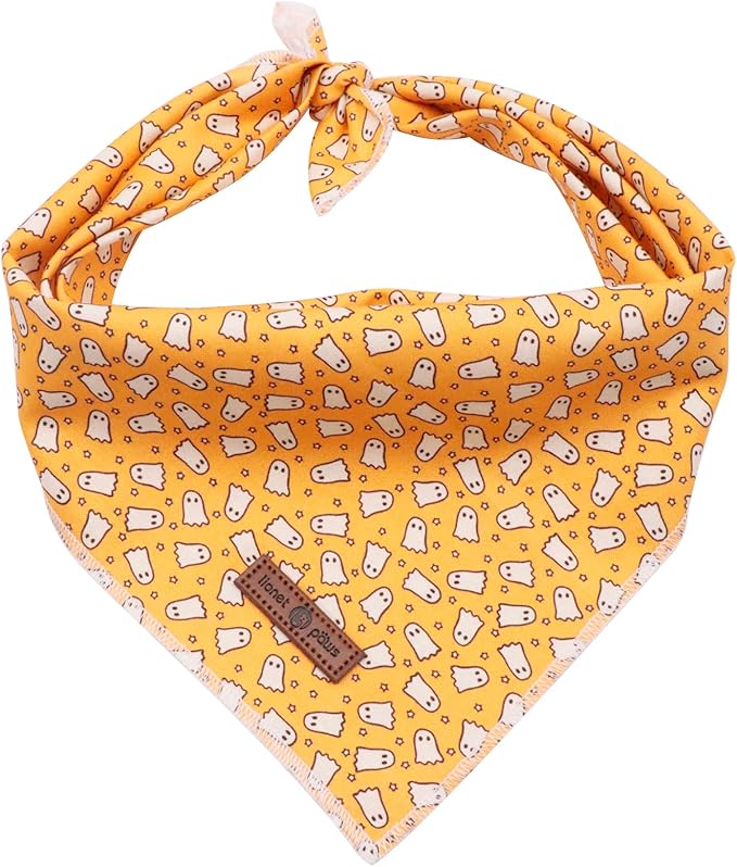 Lionet Paws Halloween Dog Bandana,Fabric Ghost Dogs Kerchief for Small Medium Dogs,Dog Cotton Triangle Bibs Scarf for Girl Boy