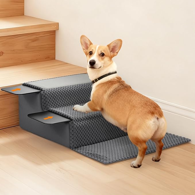 ROYALAY Stair Wedges for Small Dogs, Crystal Velvet Ramps for Dogs Over Stairs, Pet Ramp to Get on Bed with Strong Support for Injured & Aged Pets, 4 pcs