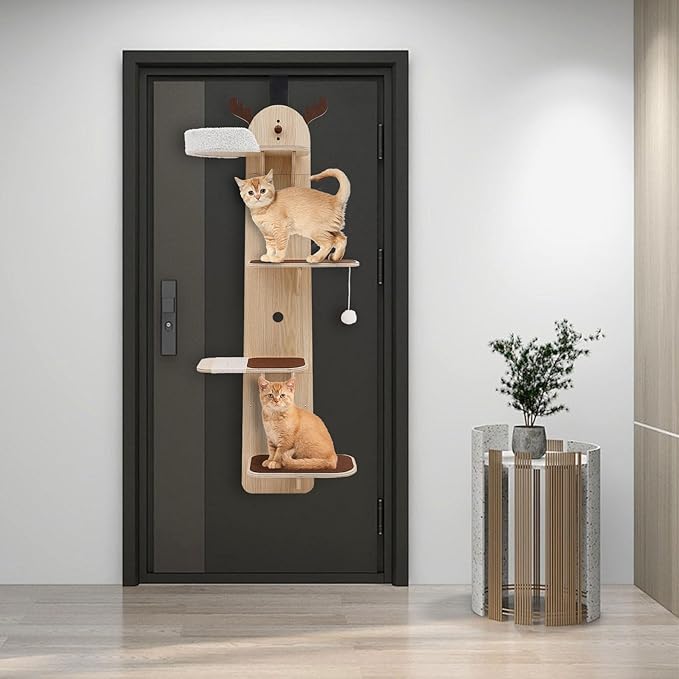 Door-Mounted Cat Tree, Cat Climbing Frame with Cat Scratching Board, 4-Tier Cat Climbing Frame Door Hanging Cat Tree Vertical Cat Tree Tower for Indoor Using