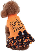 CuteBone Halloween Dog Sweater Dress Trick or Treat Knit Turtleneck Puppy Sweater with Bowtie Leash Hole Pullover Winter Dress for Small Dogs
